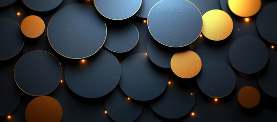 Abstract dark gray and gold circles background.