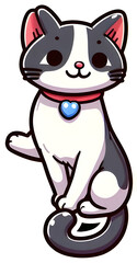 Obraz premium Adorable cartoon cat sitting wearing a red collar