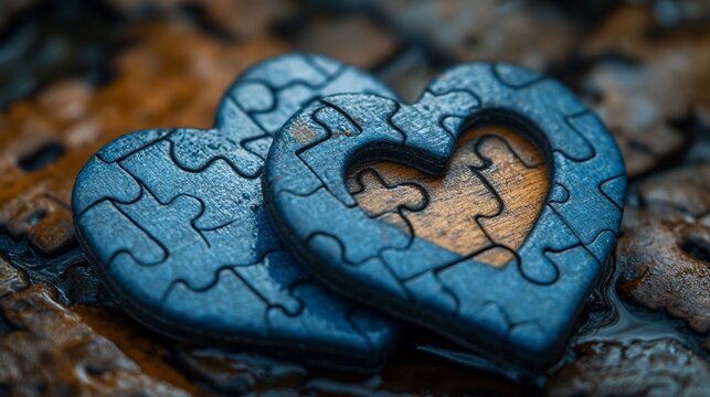 Two Interlocking Puzzle Hearts Show Love And Unity