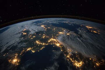 Obraz premium View of Earth at night showcasing cities and natural features illuminated by artificial lights