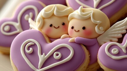 Decorative heart-shaped angel cookies kitchen food photography vibrant setup close-up sweet treats