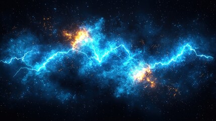 Fototapeta premium Blue electric current flowing in starry space, energy discharge.