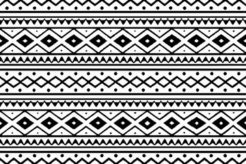 Seamless black and white Tribal geometric pattern vector ethnic decorative design, hand drawn border