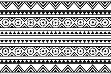 Seamless black and white Tribal geometric pattern vector ethnic decorative design, hand drawn border