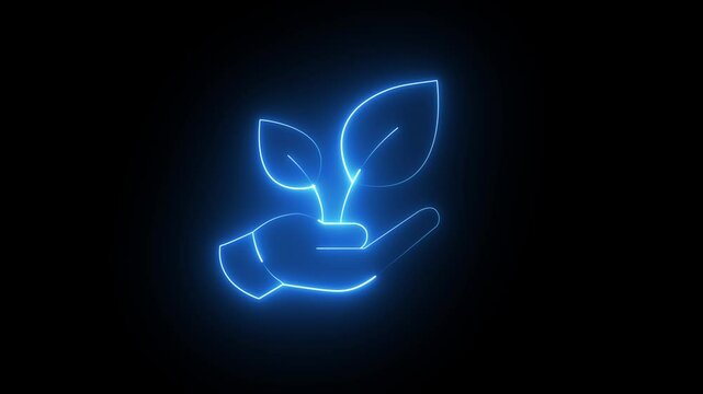 Glowing neon line of sprout icon inside moving circle. Sustainable business concept animation.