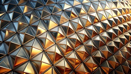 Abstract Geodesic Dome Pattern with Metallic Silver, Gold, and Copper for Futuristic and Modern Designs