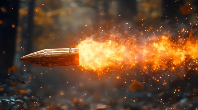 A bullet is shot out of a gun, leaving a trail of fire in its wake