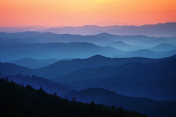 Obraz premium Blue ridge mountains from the blue ridge parkway at sunset