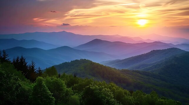 Blue ridge mountains from the blue ridge parkway at sunset