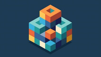 Obraz premium 3D Isometric Cube Illusion with Shaded Colors for Depth and Perspective in Modern Design