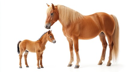 Obraz premium Nurturing bond between horse and foal studio setting animal photography minimalist background close-up view mother-child connection