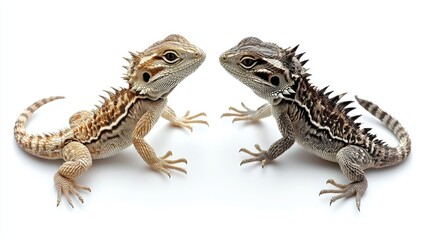 Naklejka premium Bearded dragons displaying interaction indoor natural habitat animal photography close-up lizard behavior