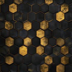Dynamic geometric hexagon pattern in metallic gold with black outlines