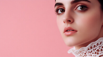 portrait of a woman in a pink background