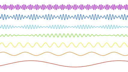 light visible spectrum rainbow colors wavelength representation. Can be used to represent ultraviolet radiation frequency, infrared electromagnetic waves or prism refraction ray