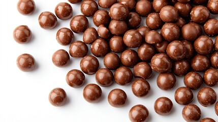 Obraz premium Chocolate balls scattered on white background.