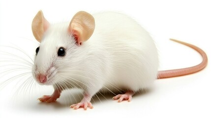 Behavioral study of white laboratory mouse in controlled environment scientific research indoor close-up animal behavior