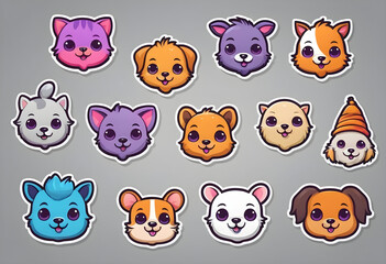 Fototapeta premium Cute cartoon pets smiling and looking happy on stickers