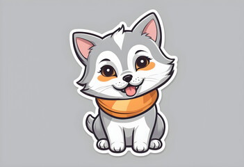 Obraz premium Adorable cartoon puppy wearing a scarf is sitting