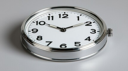 Chrome clock on gray background showing 253