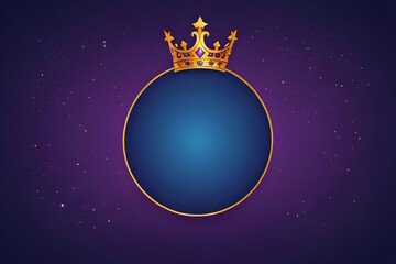 Fototapeta premium Golden crown resting on round frame over blue and purple background