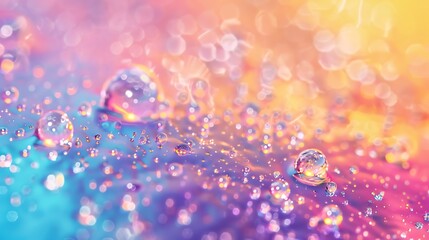 Macro shot of water-oil emulsion over colored background