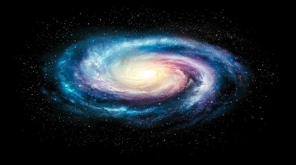 Fototapeta premium A stunning view of a colorful spiral galaxy set against a black backdrop.