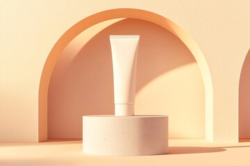 Minimalist skincare product displayed against a soft, warm background.