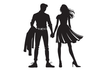 Man and woman couple holding hand silhouette