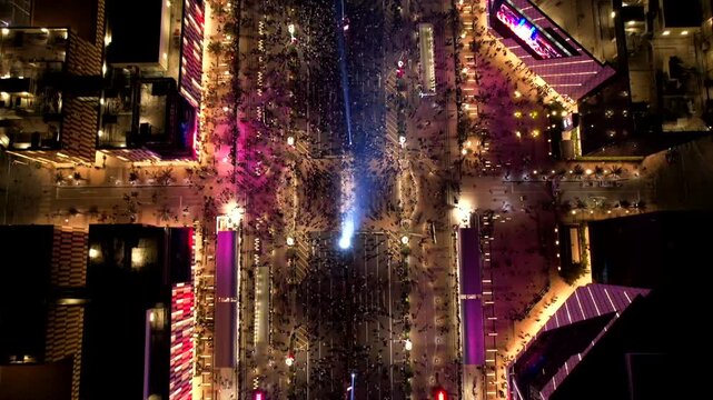 Doha, Qatar - 01.01.2025: Aerial view of New Year 2025 celebration and Fireworks at Lusail Boulevard Doha Qatar.
