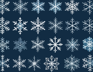 Vector Snowflakes icons. Blue Glitter Snowflake. Winter snow. Merry Christmas pattern