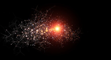 Abstract Network Connection with Orange Light on Black Background