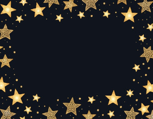 Gold Glowing Star Pattern Border. Transparent Christmas Lights Stars