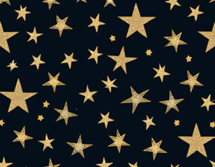 Gold Glowing Star Pattern Border. Transparent Christmas Lights Stars