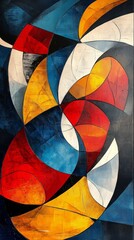 Fototapeta premium Colorful abstract artwork featuring dynamic swirling shapes and contrasting tones