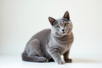 Charming Russian Blue Cat with Striking Green Eyes Pet Portrait for Animal Lovers