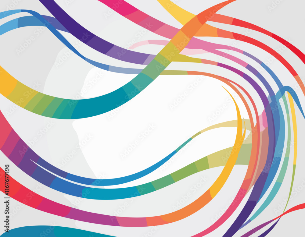 Poster Abstract Background with Color Lines. Gradient Shapes Pattern. Curve, Wave and Squiggle Design Elements. Vector Graphic with Rainbow Ribbons