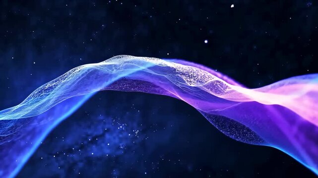 Ethereal cosmic energy wave flowing through starry space, Abstract quantum physics or technology data background visual