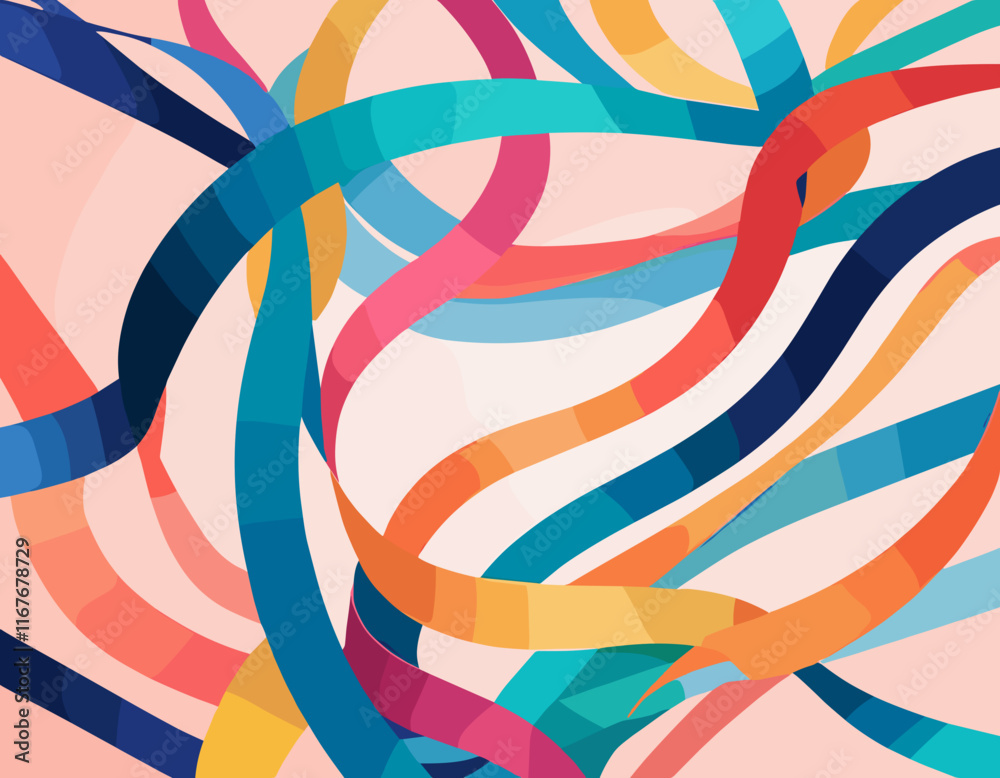 Poster abstract background with color ribbons. vector gradient lines pattern. 3d design element. fun wavy d
