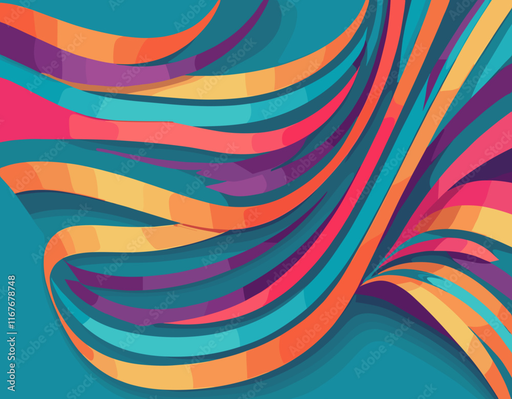 Poster abstract background with color ribbons. vector gradient lines pattern. 3d design element. fun wavy d