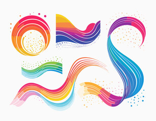 Abstract Gradient Lines Set. Wavy Color Shape Vector Graphic Design. Dynamic Geometric Pattern. Background with Color Waves. Illustration of Squiggle Rainbow Ribbons