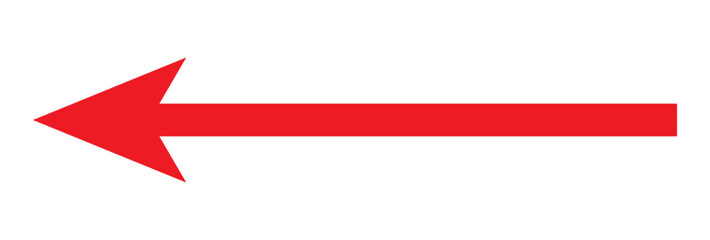 Obraz premium red arrow icon, Red large forward or left pointing solid long arrow icon sketched as vector symbol . Red horizontal arrow. eps10 44