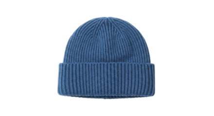Knitted beautiful woolen Blue cap isolated on Transparent  background, Winter wool beanie hat PNG 
