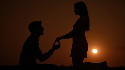 silhouette of a couple kissing in the evening