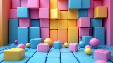 Obraz premium Colorful 3D cubes and spheres abstract background.