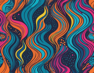 Set of Wavy Seamless Trippy Patterns in Psychedelic Colors. Abstract Vector Swirl Backgrounds. 1970 Aesthetic Textures with Flowing Waves