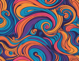 Set of Wavy Seamless Trippy Patterns in Psychedelic Colors. Abstract Vector Swirl Backgrounds. 1970 Aesthetic Textures with Flowing Waves