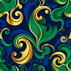 Pattern in Emerald Gold and Sapphire Hues 