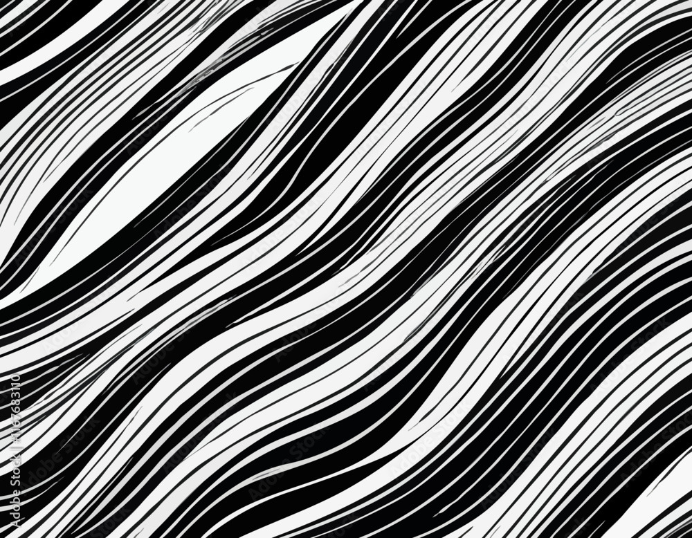 Poster abstract background with distorted lines. vector seamless pattern with wavy stripes. decorative blac