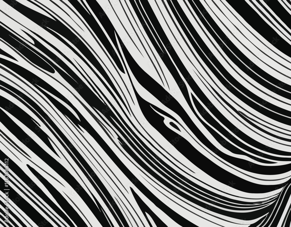 Poster abstract background with distorted lines. vector seamless pattern with wavy stripes. decorative blac